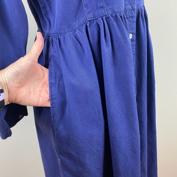 Gitano Dress Large Navy Blue Pearl Snap Denim Western Long Sleeve A-Line Vintage - Picture 3 of 10